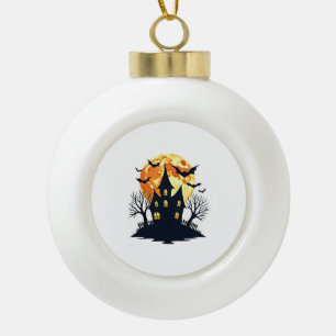 Haunted House with Bats � Spooky Halloween Tee Ceramic Ball Christmas Ornament