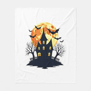 Haunted House with Bats � Spooky Halloween Tee Fleece Blanket