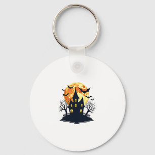 Haunted House with Bats � Spooky Halloween Tee Keychain