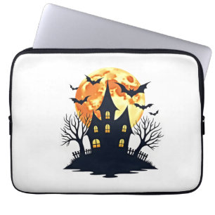 Haunted House with Bats � Spooky Halloween Tee Laptop Sleeve
