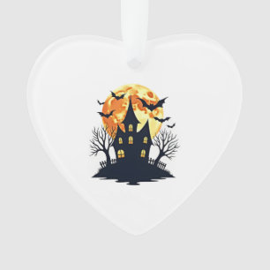 Haunted House with Bats � Spooky Halloween Tee Ornament