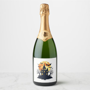 Haunted House with Bats � Spooky Halloween Tee Sparkling Wine Label