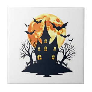 Haunted House with Bats � Spooky Halloween Tee Tile