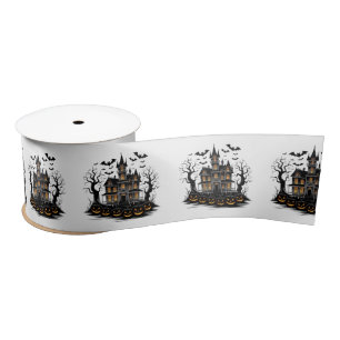 Haunted House with Pumpkins and Bats Halloween     Satin Ribbon