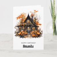 Haunted House with Pumpkins Autumn Birthday