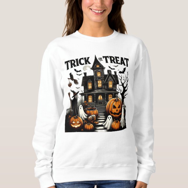 Haunted house with pumpkins & ghosts! sweatshirt (Front)