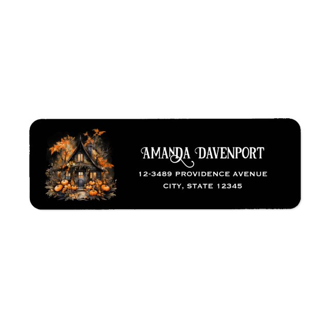 Haunted House with Pumpkins Halloween Black (Front)