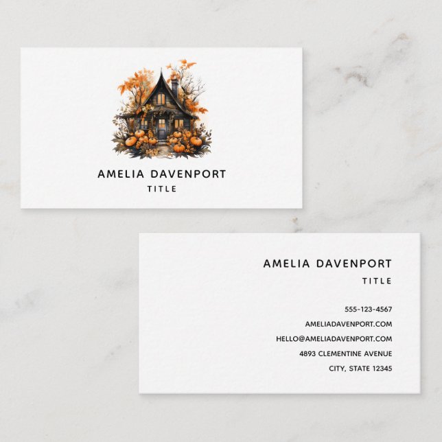 Haunted House with Pumpkins Halloween Business Card (Front/Back)