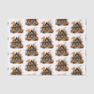 Haunted House with Pumpkins Halloween Pattern Tissue Paper