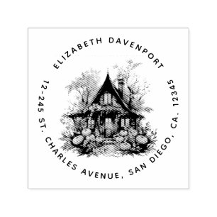 Haunted House with Pumpkins Halloween Self-inking Stamp