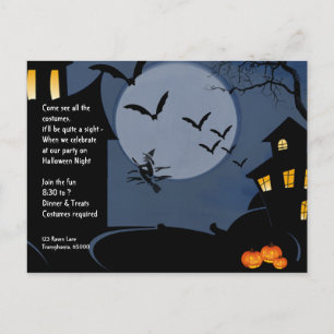 Haunted Houses and Witch Halloween Invitation Postcard