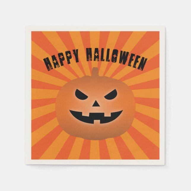 Haunted Jack O Lantern Pumpkin Halloween Party Napkin (Front)