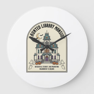 Haunted Library Salem Ghost Vintage Halloween_1 Large Clock
