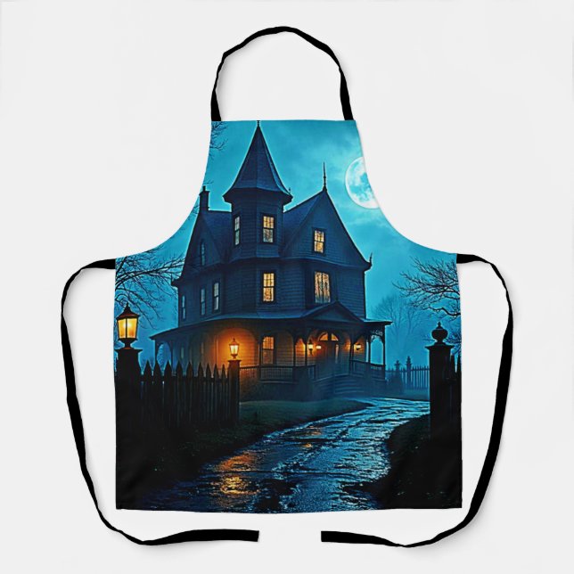 Haunted Mansion Blue Moonlight Night Design Apron (Front)