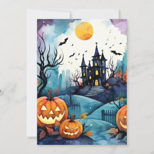 Haunted Mansion Jack O’Lantern Bats Halloween  Holiday Card