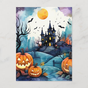 Haunted Mansion Jack O’Lantern Bats Halloween Holiday Postcard