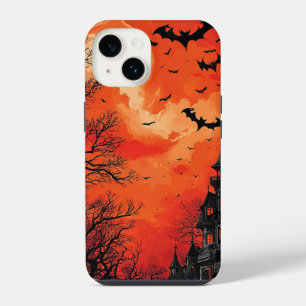 Haunted Mansion Silhouette with Bats iPhone 14 Case