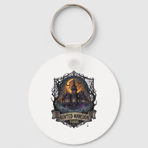 Haunted Mansion Tours Halloween Gothic House Cresc Keychain