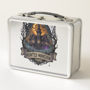 Haunted Mansion Tours Halloween Gothic House Cresc Metal Lunch Box