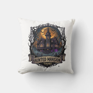 Haunted Mansion Tours Halloween Gothic House Cresc Throw Pillow