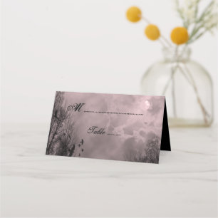 Haunted Moon Red Sky with Ravens Folded Place Card