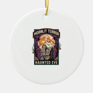 Haunted Moon Shirt Vintage Engraving Halloween Gra Ceramic Ornament