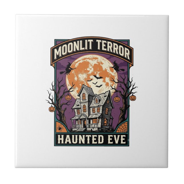 Haunted Moon Shirt Vintage Engraving Halloween Gra Tile (Front)