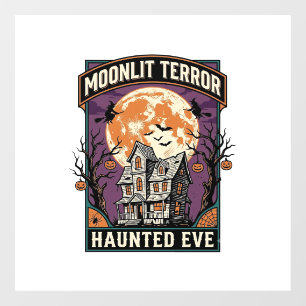 Haunted Moon Shirt Vintage Engraving Halloween Gra Window Cling