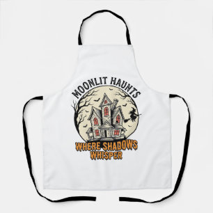 Haunted Moon Shirt Vintage Engraving Spooky House Apron