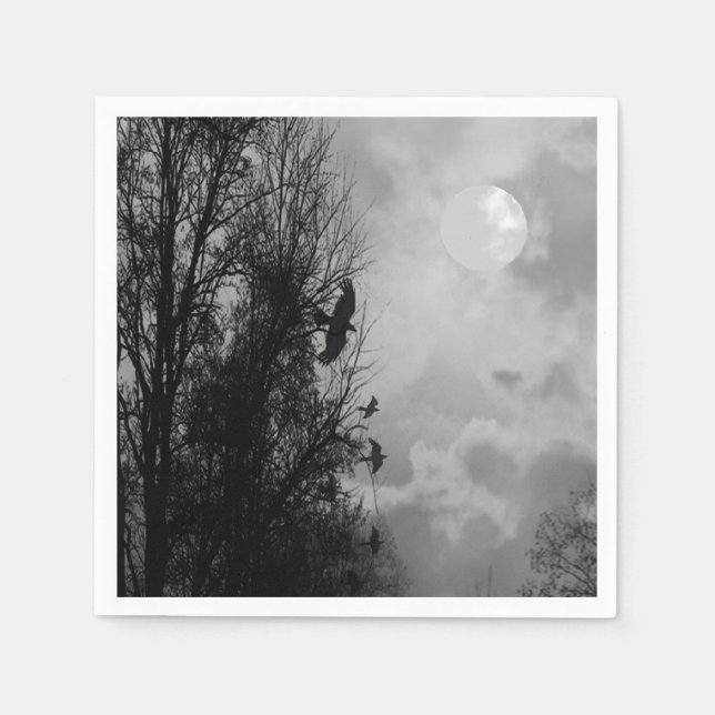 Haunted Moon with Ravens Halloween Napkin (Front)