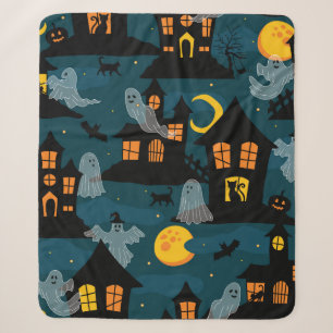 Haunted Neighborhood Halloween vintage Seamless Pa Sherpa Blanket
