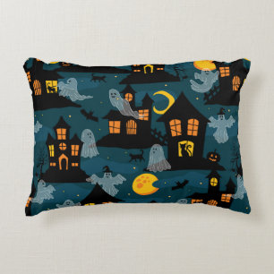 Haunted Neighbourhood Halloween vintage Seamless P Accent Pillow