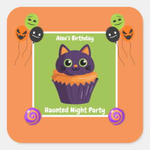 Haunted Night Party Birthday  – Halloween night Square Sticker