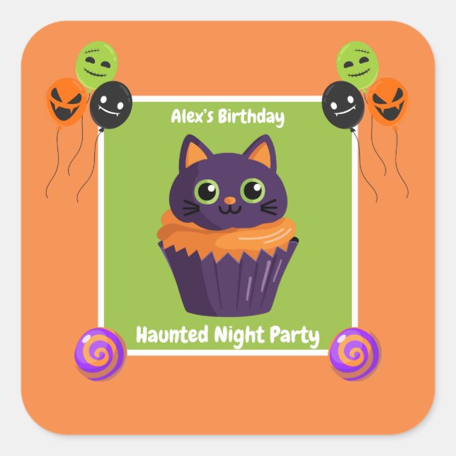 Haunted Night Party Birthday  – Halloween night Square Sticker (Front)