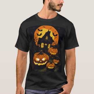 "Haunted Night: Pumpkin Jack-o'-Lanterns & Bats" T-Shirt