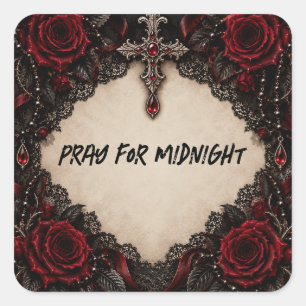 Haunted Nun Gothic Halloween Paper Plate Square Sticker