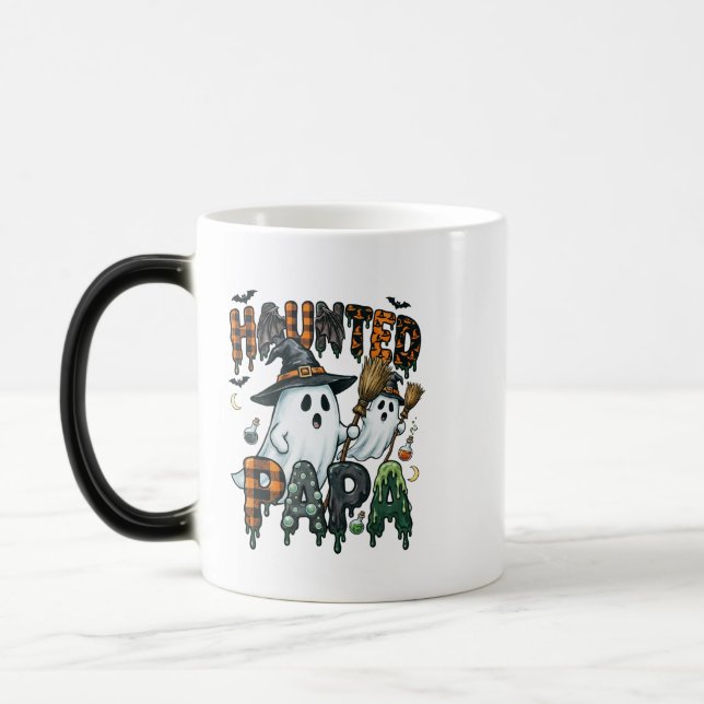 Haunted Papa Halloween Ghost Design Magic Mug (Left)