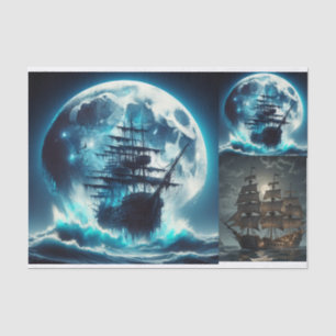 Haunted Pirate Ship Big Moon Decoupage Tissue Paper