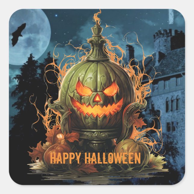 Haunted Pumpkin and Mansion Halloween  Square Sticker (Front)