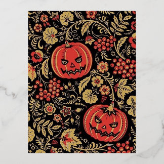 Haunted Pumpkin Foil Holiday Postcard