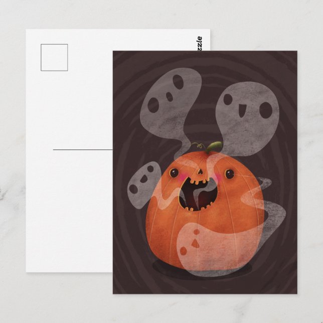 Haunted Pumpkin Ghosts Cute Spooky Halloween Postcard (Front/Back)