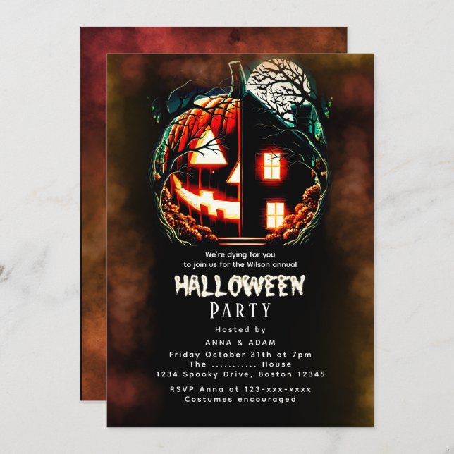 Haunted Pumpkin House Halloween Invitation (Front/Back)