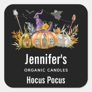 Haunted Pumpkin House with Ghost & Bats Candle Biz Square Sticker