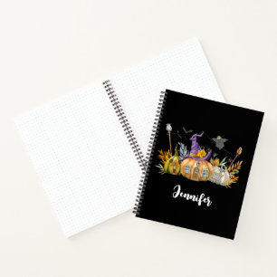 Haunted Pumpkin House with Ghost & Bats Notebook