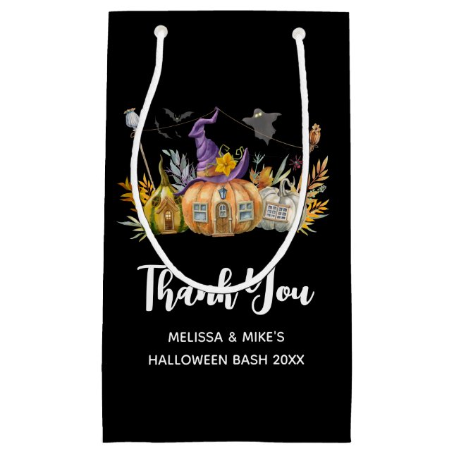 Haunted Pumpkin House with Ghost & Bats Small Gift Bag (Front)