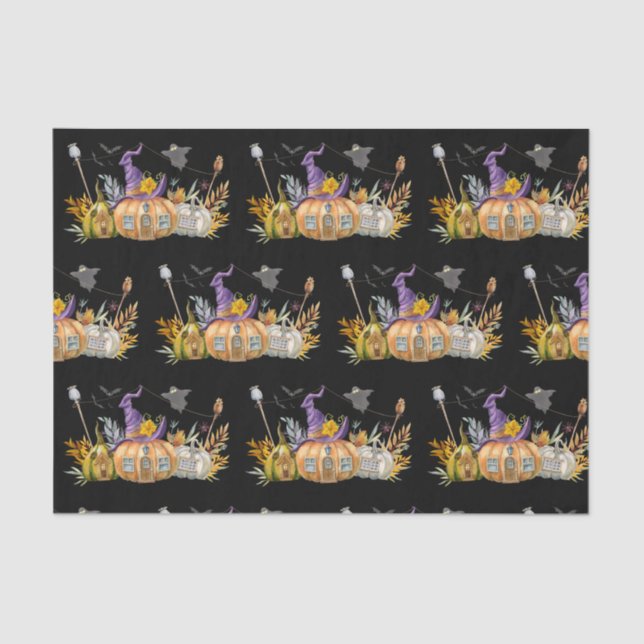 Haunted Pumpkin House with Ghost & Bats Tissue Paper (Front)