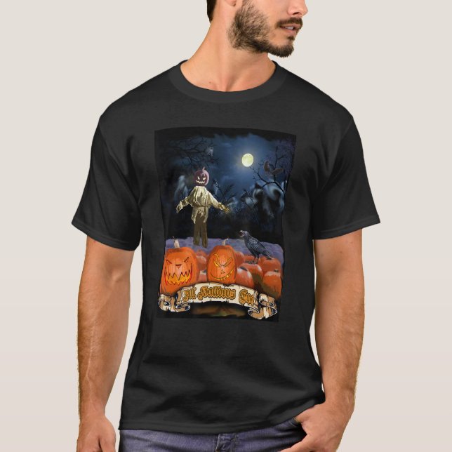 Haunted Pumpkin Patch and Evil Scarecrow On Hallow T-Shirt (Front)