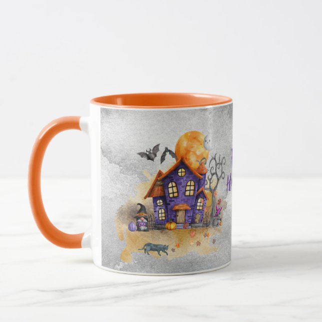 Haunted Purple Gnome House With Ghost Bats & Cats  Mug (Left)