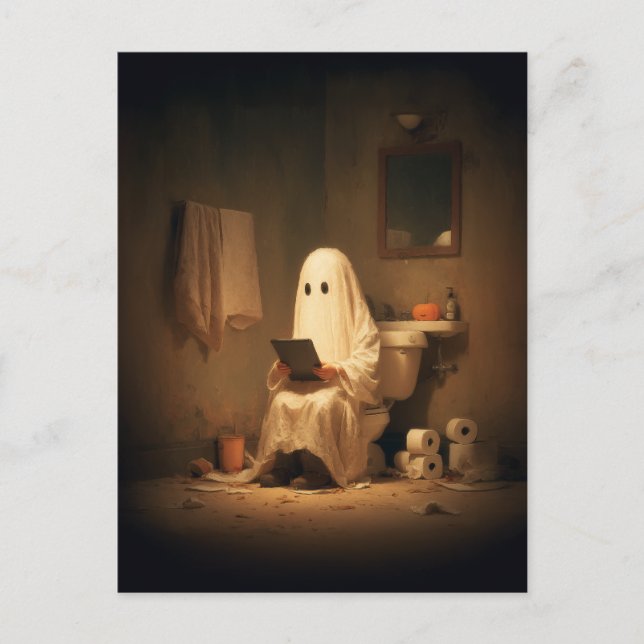 Haunted Restroom Ghost Reading Postcard (Front)