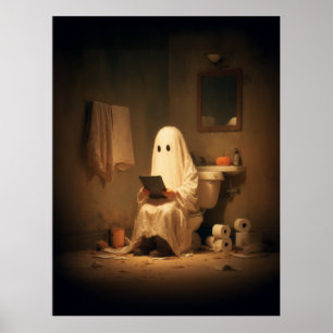 Haunted Restroom Ghost Reading Poster